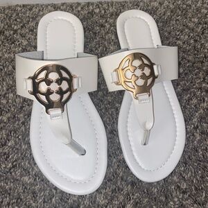 Women’s White Sandals with Gold Accent